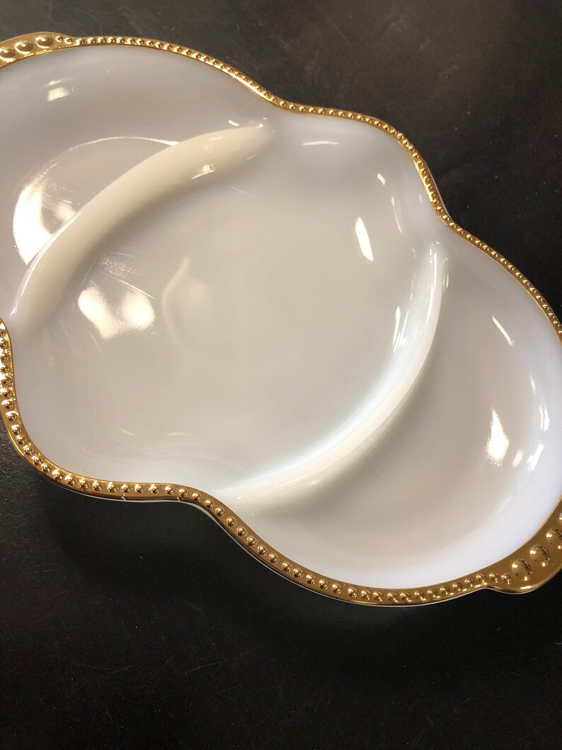 Vintage Fire King Oven Ware White Milk Glass Gold Rim Serving Etsy