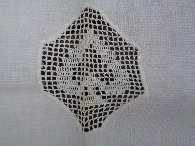 Vintage Cotton Linen Tablecloth Card Table Cover Filet Crochet Etsy