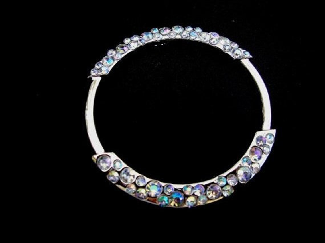 2.25 Silver Tone Round Metal Jewelry Piece with Clear Etsy