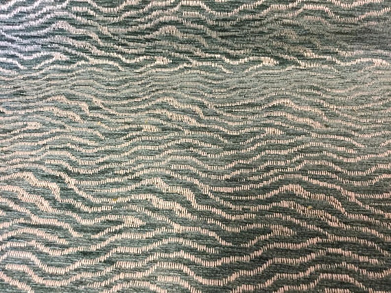 Thibaut Aja Designer Home Decorator Upholstery Rajah Aqua Cream Chenille Fabric Denim Ombr\u00e9 Stripe Green Blue Teal Animal Print Tiger