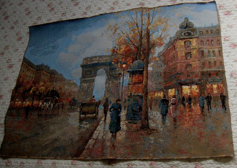 Romantic Russian Tapestry Fabric Vintage Paris Wall Hanging Pillow Cushion Ottoman Upholstery French Tapestry Arc de Triomphe France 134 #2
