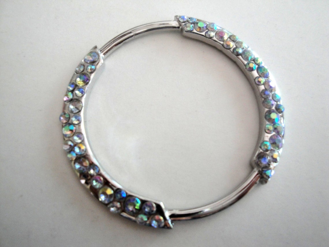 2.25 Silver Tone Round Metal Jewelry Piece with Clear Etsy