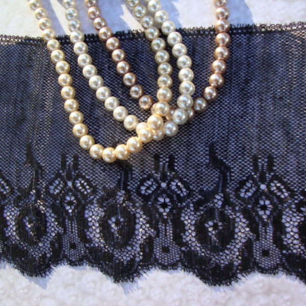 3 Yards of 5.5" Wide 1900's Circa Antique Cotton Black Lace Victorian Lace Edwardian Lace Antique Clothes French Lace 109