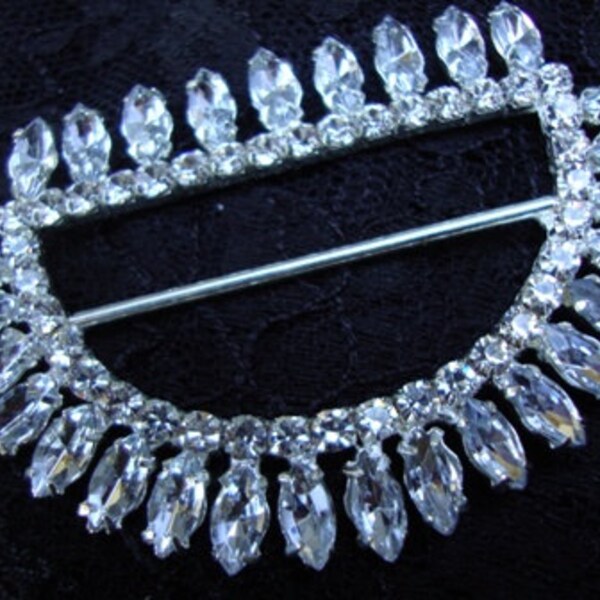 Vintage Clear Czech Rhinestone Silver Tone Metal Buckle Jewelry Holiday Accessories Vintage Jewelry Belt Buckle