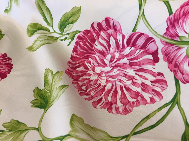 Colonial Williamsburg Floral Cotton Home Decorator Fabric Waverly Roses Blossoms Pattern Aqua Coral Orange Hot Pink Green Curtain Drapery