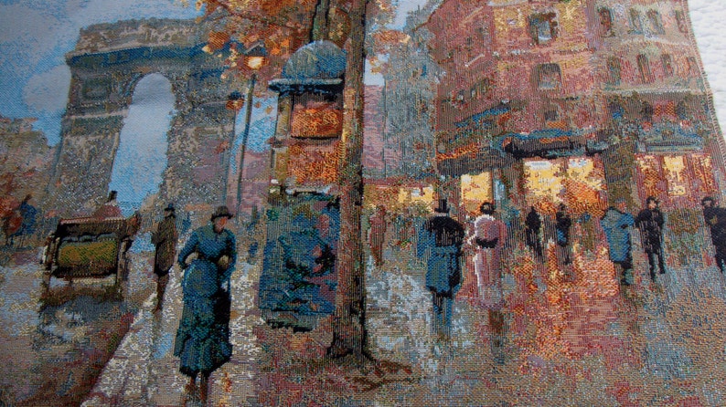 Romantic Russian Tapestry Fabric Vintage Paris Wall Hanging Pillow Cushion Ottoman Upholstery French Tapestry Arc de Triomphe France 134 #2