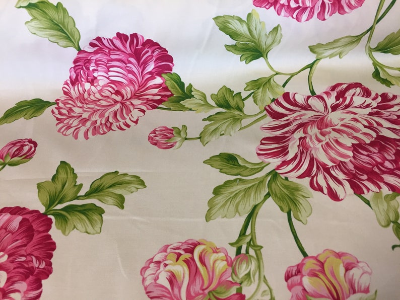 Colonial Williamsburg Floral Cotton Home Decorator Fabric Waverly Roses Blossoms Pattern Aqua Coral Orange Hot Pink Green Curtain Drapery