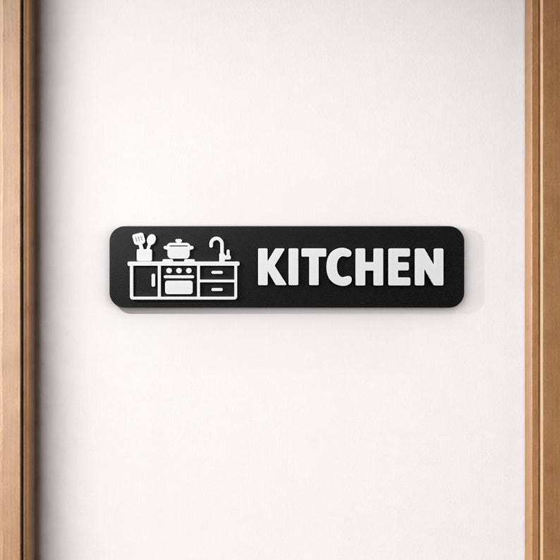 Kitchen Stock Sign Minimal 3D Printed Kitchen Sign – Modern Black & White Kitchen Door ...