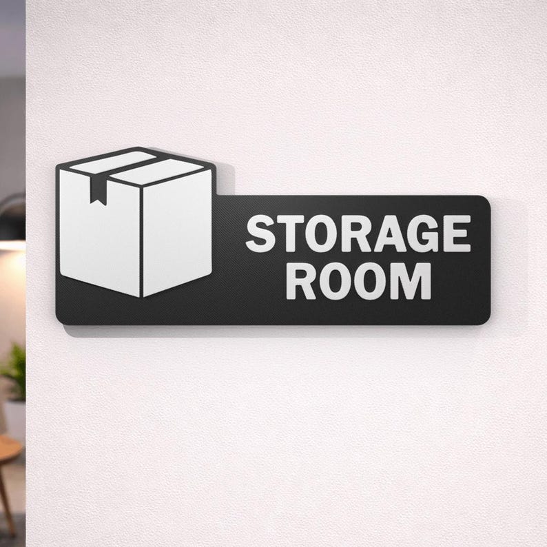 Word Storage Sign 3D Printed Storage Room Sign – Minimal Box Icon, Modern Self-adhesive ...