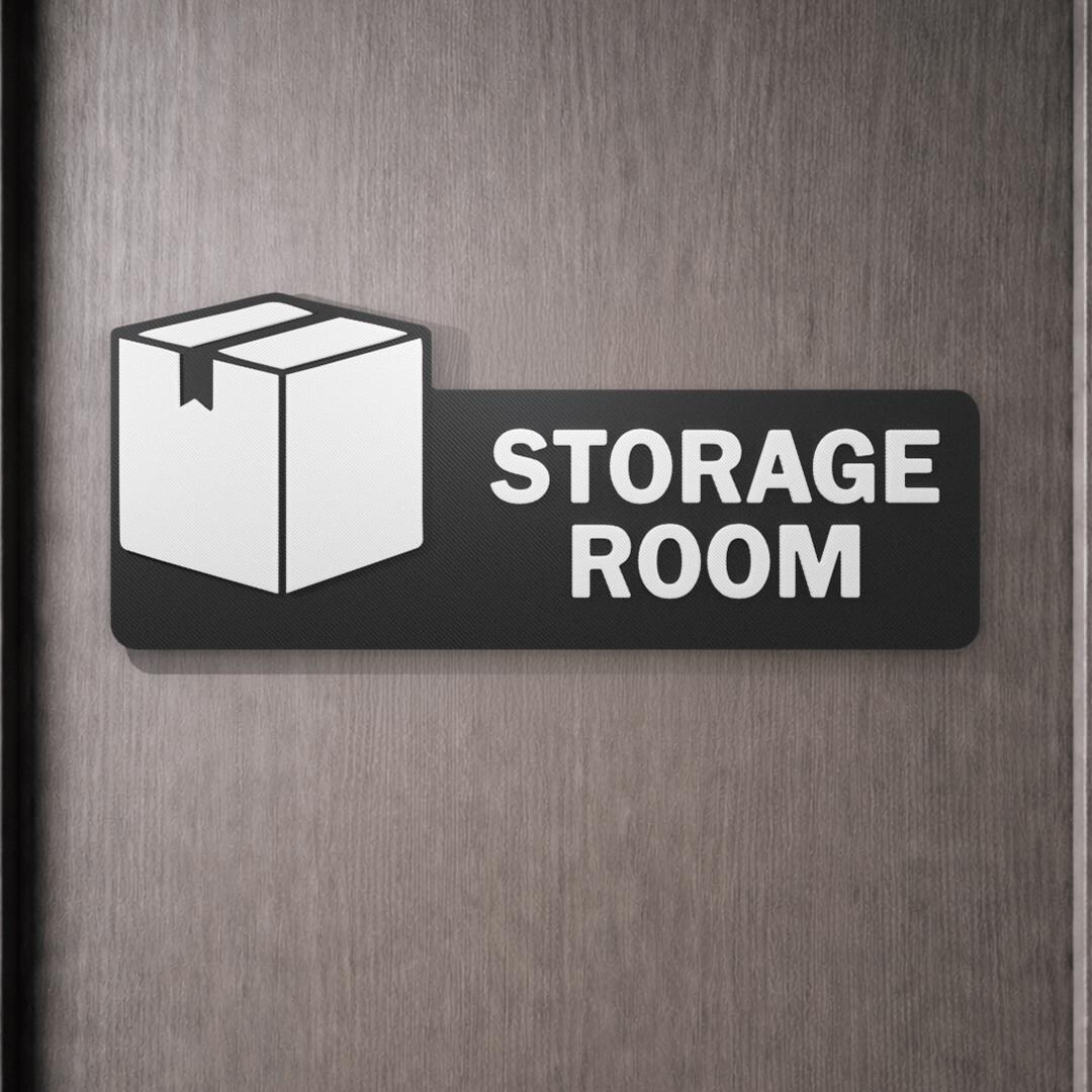 3D Printed Storage Room Sign – Minimal Box Icon, Modern Self-adhesive ...
