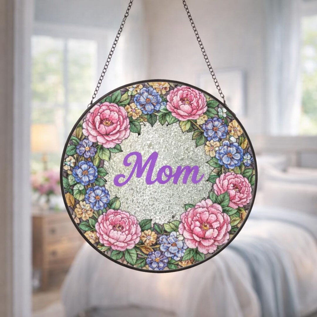 Personalized Mom Floral Suncatcher Glass Ornament Custom Name Gift for ...