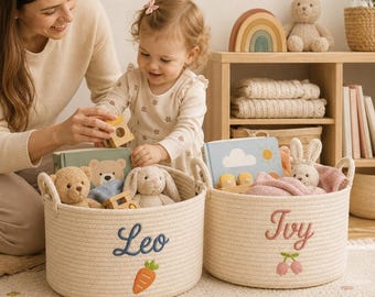 Thoughtful Baby Gift Basket,Personalized Name Woven Organizer,Handmade Storage Basket For Nursery Essentials,Baby Shower Gift,First Birthday