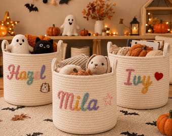 Custom Name Storage Basket, Personalized Handmade Woven Organizer, Multi Purpose Basket For Baby Items, Toys, Nursery Decor And Home Storage