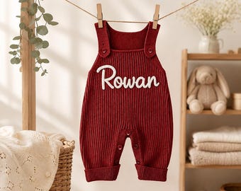 Custom Baby Name Knit Romper, Personalized Embroidered Overalls, Cozy Everyday Baby Outfit, Soft Toddler Apparel For Playtime And Adventures