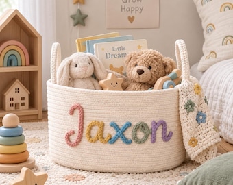 Personalized Name Storage Basket,Handmade Woven Organizer,Custom Baby Accessories Basket For Toys,Nursery Items And Home Storage,Unique Gift