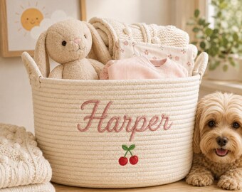 Minimal Personalized Name Basket,Handmade Storage Organizer,Stylish Home Decor For Nursery,Kids Room, Living Space And Everyday Organization
