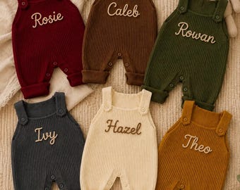 Cozy Personalized Baby Knit Overalls, Custom Embroidered Name Romper, Comfortable Infant Outfit, Everyday Toddler Clothing, Baby Shower Gift