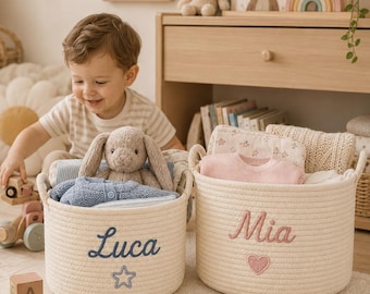 Sweet Baby Name Basket, Custom Handmade Woven Organizer, Personalized Storage For Toys And Childhood Essentials, First Birthday Memory Gift