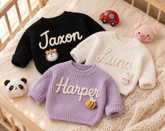 Custom Embroidered Newborn Name Sweater, Personalized Baby Pullover, Cozy Gift, Baby Shower Present For New Parents, Sweet Memory Keepsake
