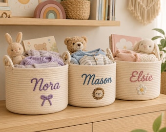 Custom Personalized Basket, Handmade Woven Storage Organizer, Meaningful Gift For New Parents, Families And Home Lovers,Unique Nursery Decor