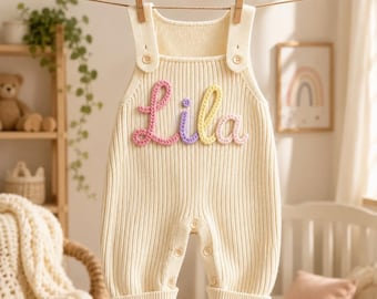 Custom Embroidered Baby Name Romper, Personalized Knit Overalls, Soft Infant Clothing Gift, Newborn Shower Present, Sweet Little One Outfit