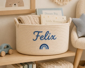 Sweet Baby Name Basket, Custom Handmade Woven Organizer, Personalized Storage For Toys And Childhood Essentials, First Birthday Memory Gift