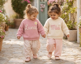 Handmade Custom Embroidered Baby Name Sweater, Personalized Cotton Toddler Pullover, Soft Cozy Little One Clothing, Unique Baby Shower Gift
