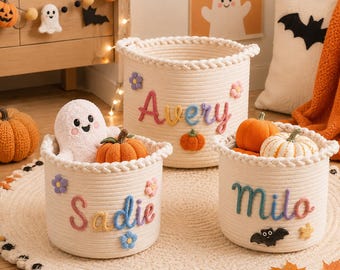 Custom Name Toy Storage Basket, Personalized Handmade Woven Bin, Cute Organizer For Stuffed Animals,Baby Accessories And Playroom Essentials