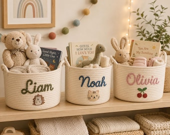 Handcrafted Personalized Storage Basket,Custom Name Woven Organizer, Unique Basket For Nursery, Playroom And Home Storage, Special Gift Idea
