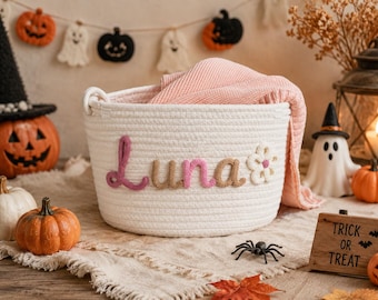 Custom Name Storage Basket, Handmade Woven Organizer For Toys, Blankets, Baby Items And Home Essentials, Personalized Cozy Family Decor Gift