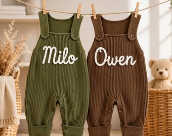 Personalized Baby Name Overalls,Embroidered Knit Romper,First Birthday Outfit For Little Ones,Milestone Celebration Gift, Cherished Keepsake