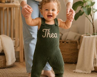 Custom Name Baby Overalls , Personalized Embroidered Toddler Romper , Baby Milestone Outfit, First Year Memory Clothing, Soft Infant Apparel
