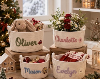 Personalized Name Storage Basket,Handmade Custom Woven Organizer,Cozy Basket For Baby Essentials,Blankets And Nursery Decor, Meaningful Gift