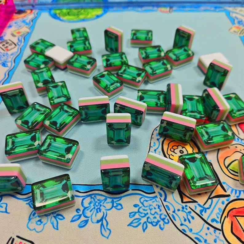 Beach Mahjong Tile Set (160 Tiles), American Mahjong Tiles 4-Layer Acrylic Wood Grain Theme, Tropical Mahjong Set, Mahjong Gift for Women Emerald Glass Stripe