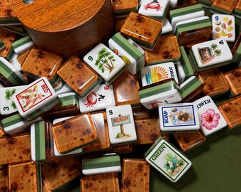 Beach Mahjong Tile Set (160 Tiles), American Mahjong Tiles 4-Layer Acrylic Wood Grain Theme, Tropical Mahjong Set, Mahjong Gift for Women