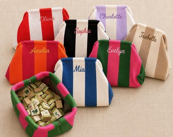 Personalized American Mahjong Tile Bag, Striped Knitted Mahjong Pouch, Colorful Mahjong Storage Case, Custom Game Night Gift for Her