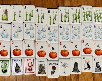 Halloween Mahjong Tile Set (160 Tiles), Spooky American Mahjong Set, Ghost & Pumpkin Mahjong, Game Night Gift, Mahjong Gift for Women