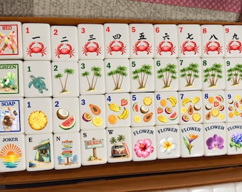 Beach Mahjong Tile Set (152 Tiles), Tropical Mahjong Set, Coastal Vacation Mahjong, Summer Mahjong Game, American Mahjong Gift For Women