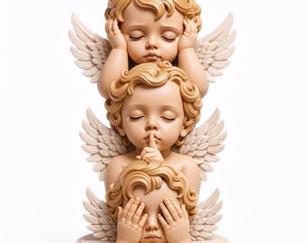Three Wise Angels Sculpture | See Hear Speak No Evil Cherub (STL File)