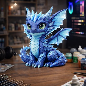 Chibi Ice Dragon STL – 3D-afdrukbestand, fantasiebeeldje (digitale download)