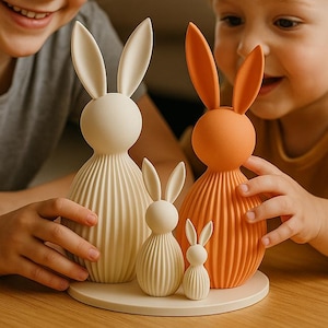 Nordisk kaninfamilj STL – Minimalistisk 3D-modell, påskdekoration (digital nedladdning)