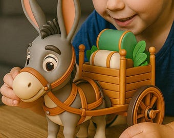 Cartoon Donkey with Cart STL File – 3D Printable Kids Toy (Digital Download)