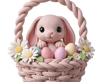 Bunny in Basket STL – Easter Rabbit 3D Model with Eggs & Flowers