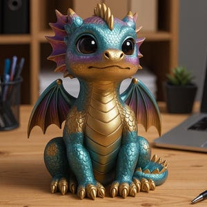 Simpatico cucciolo di drago STL / Modello 3D di creatura fantasy / Adorabile statuina di drago / Giocattolo stampabile con dettagli elevati / File STL di creatura mitica