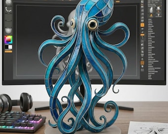 Octopus Sculpture STL | Fantasy Sea Creature Statue | Nautical Ocean Decor | 3D Printable Octopus Model | Resin & FDM Print