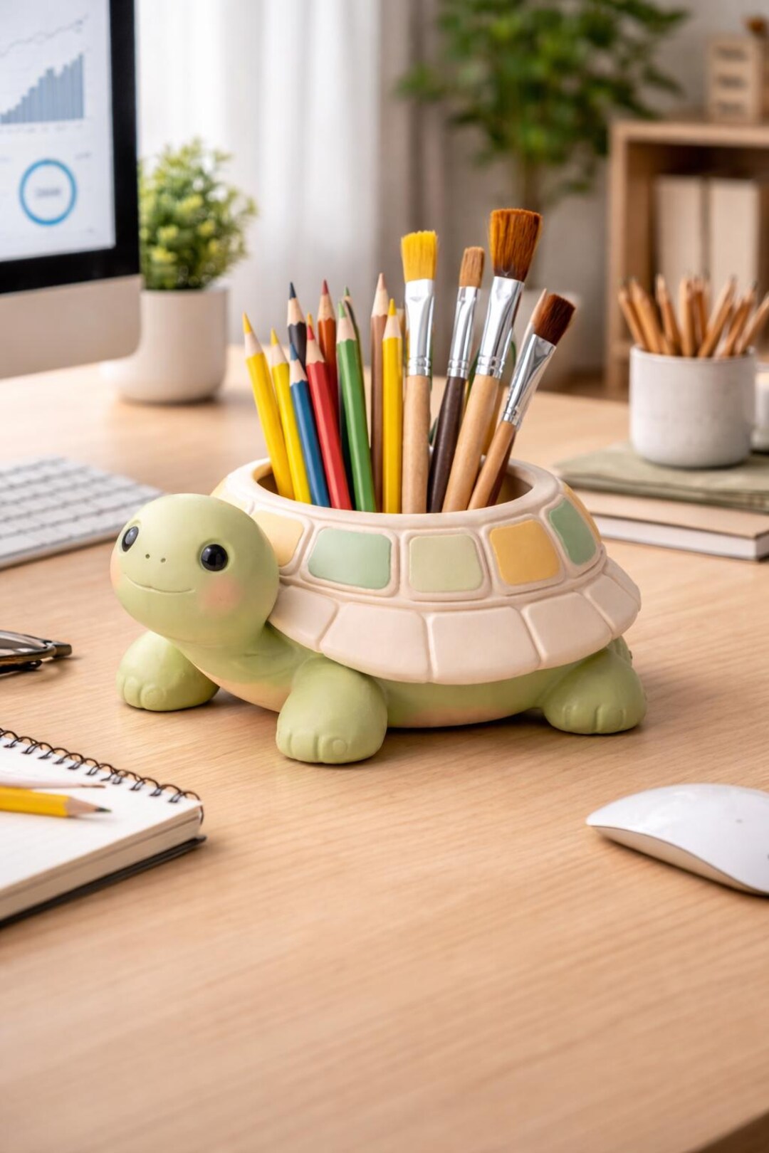 Turtle Pen Holder STL | Desk Organizer, Animal Planter Cup (digital ...