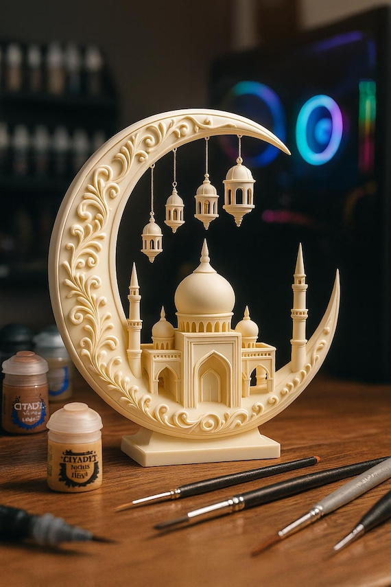 Ramadan Decor, Crescent Moon Mosque Lantern, 3D Model (Digital File)