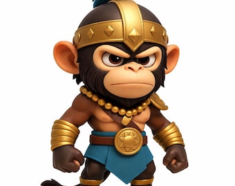 Warrior Action Monkey STL | Chibi Tribal Figurine 3D Model (Digital File)
