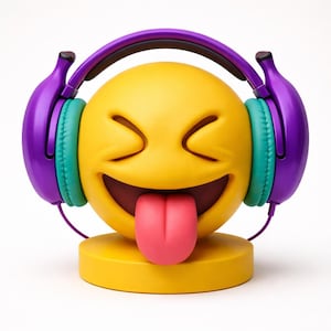 Roligt Emoji-hörlursstativ STL – Lekfullt ansikte Skrivbordsheadsethållare | Modernt 3D-utskrivbart hörlursstativ | Harts- och FDM-klar