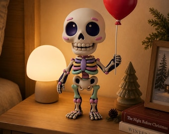 3D Printable Skeleton Figurine: Heart Balloon Decor (STL Digital File) Valentines gift Stl